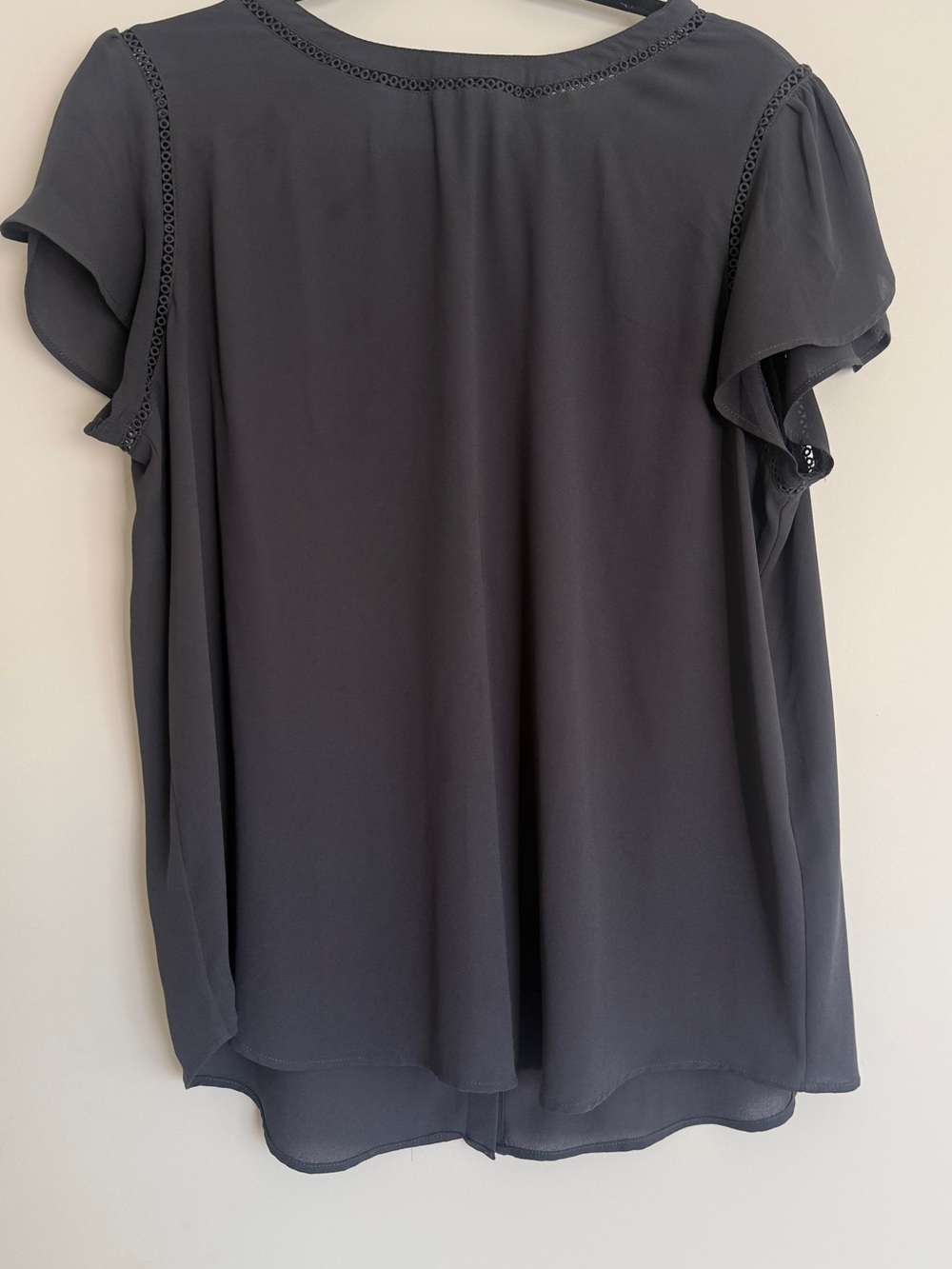 Womens Dark BlueGray Flutter Sleeve Blouse